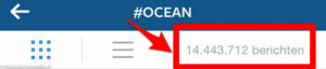 De tag #ocean is erg populair op Instagram met bijna 15 miljoen tags!